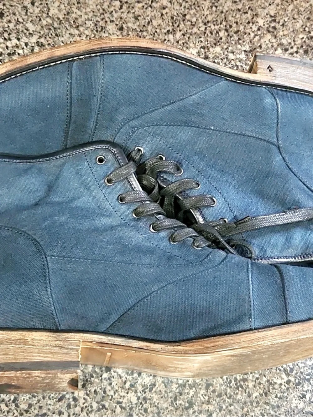 Blue Canvas Lace-Up Boots